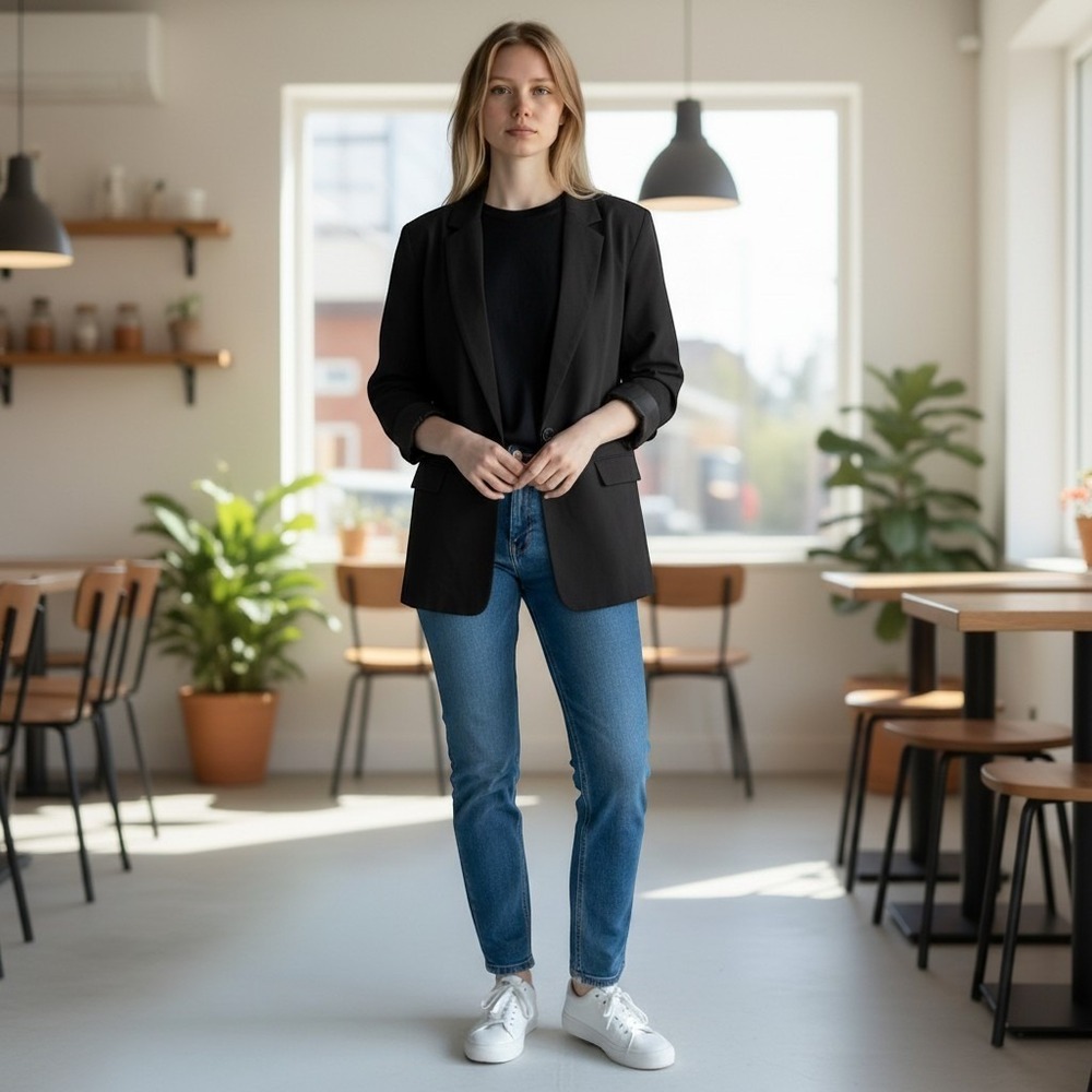 Everlane Black Lyocell Oversized Blazer Size 8 Single Button Relaxed Boyfriend